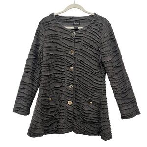 Gray Textured Sweater by TooFan. Unique animal print marbled buttons. Small